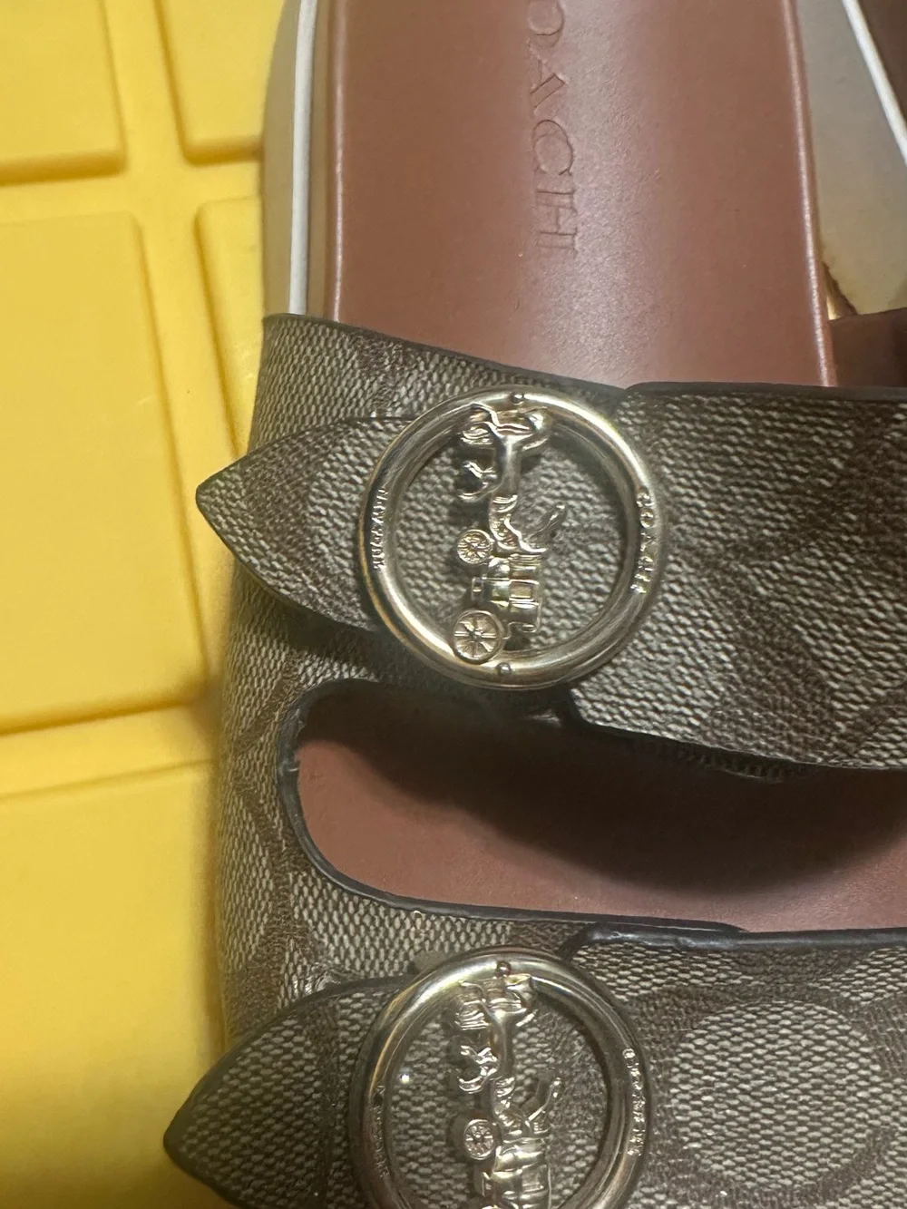 Coach Kids Brown Signature Double-Strap Slide Sandals with Silver Buckles - Picture 6 of 8